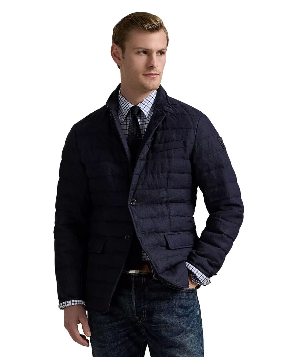 Polo Ralph Lauren Jacket Mens Small Navy Blue Quilted Linen Down Button Up $698